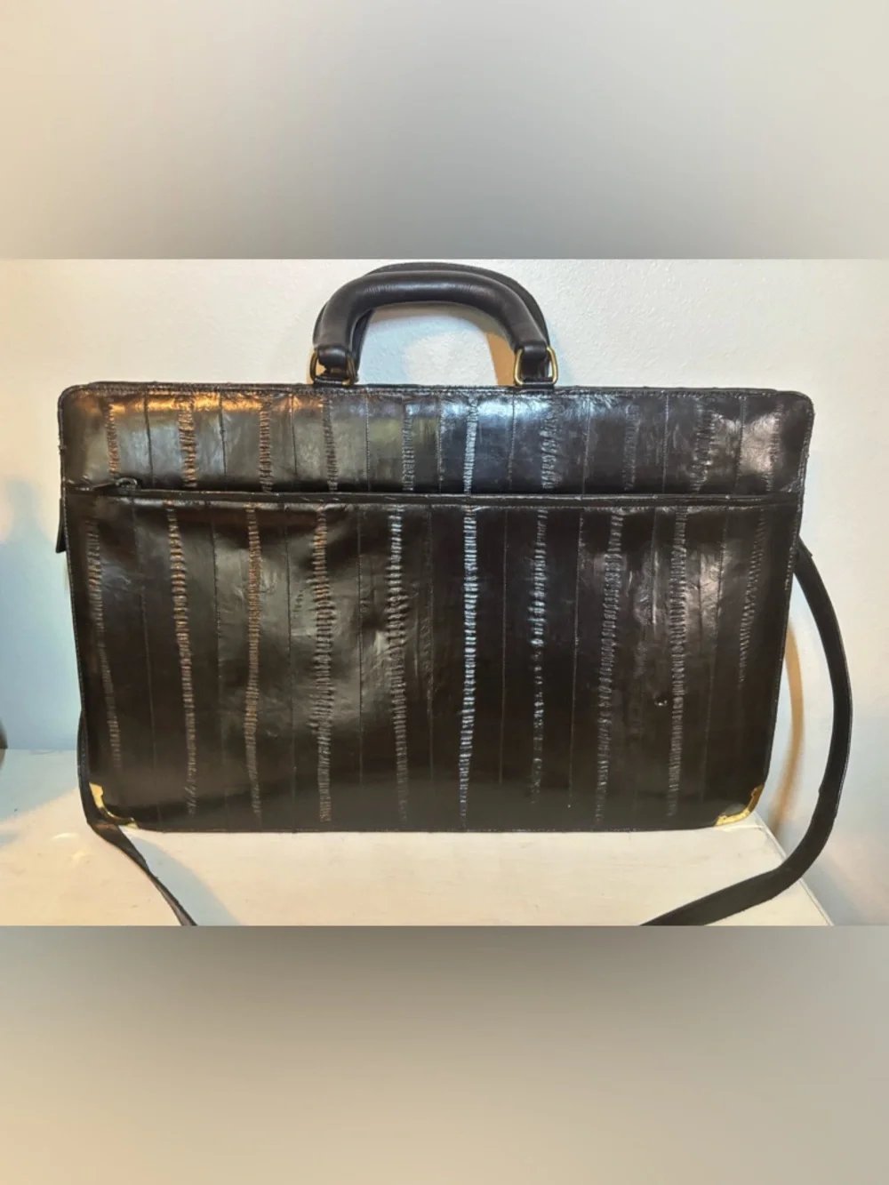 Vintage Black Eel Skin Briefcase with Dual Top Handles